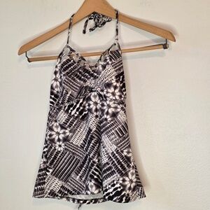 SO Juniors Black/White Tie Dye Tankini Halter Swim Top- XS